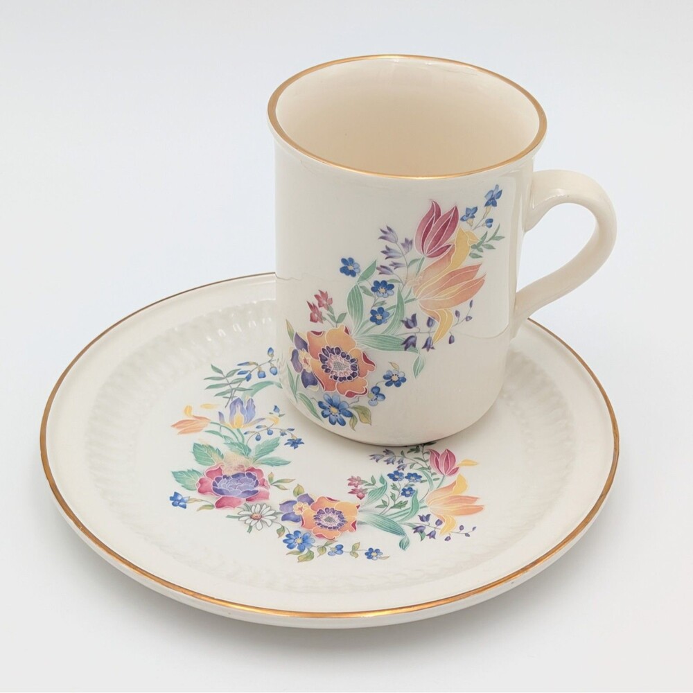 Vintage Carrigdhoun Irish Pottery Floral 7" Plate Mug Cup Set Ireland Gold Trim